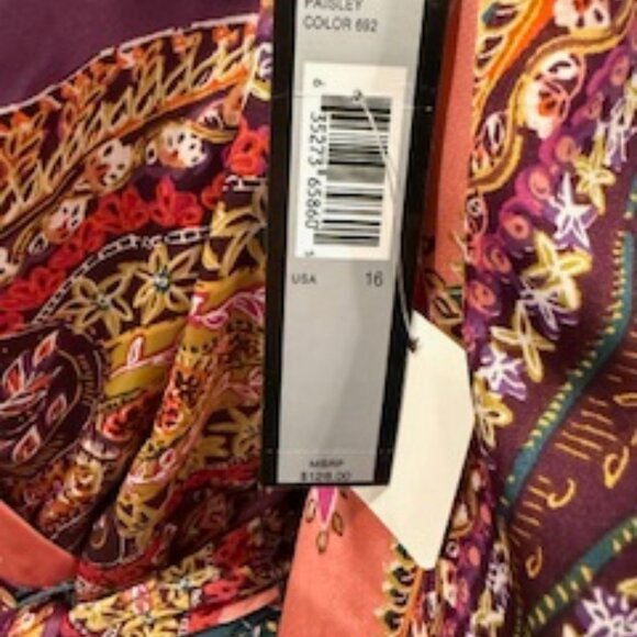 Tahari. Pink Teal Paisley Wrap Dress – Size 16 - Picture 6 of 6